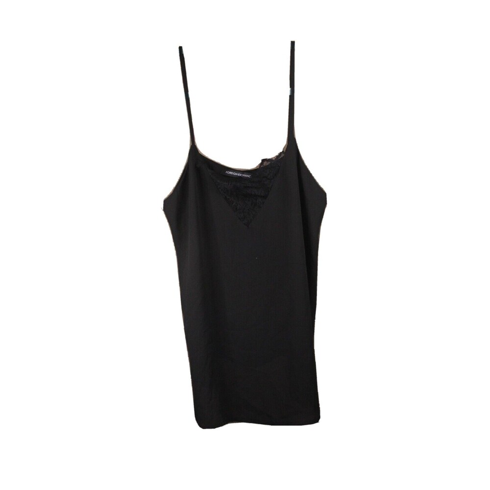 Foreign Exchange Women Summer Spaghetti Strap Sleeveless Black Top Size Medium